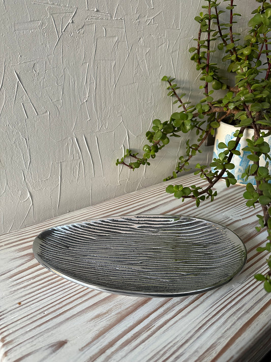 Bandeja eliptica rayas peltre