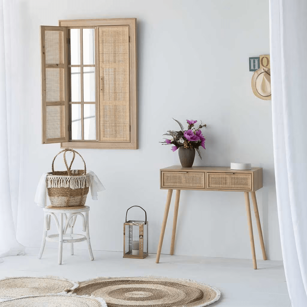 Espejo ventana Puertecillo madera con junco - Decopeltre